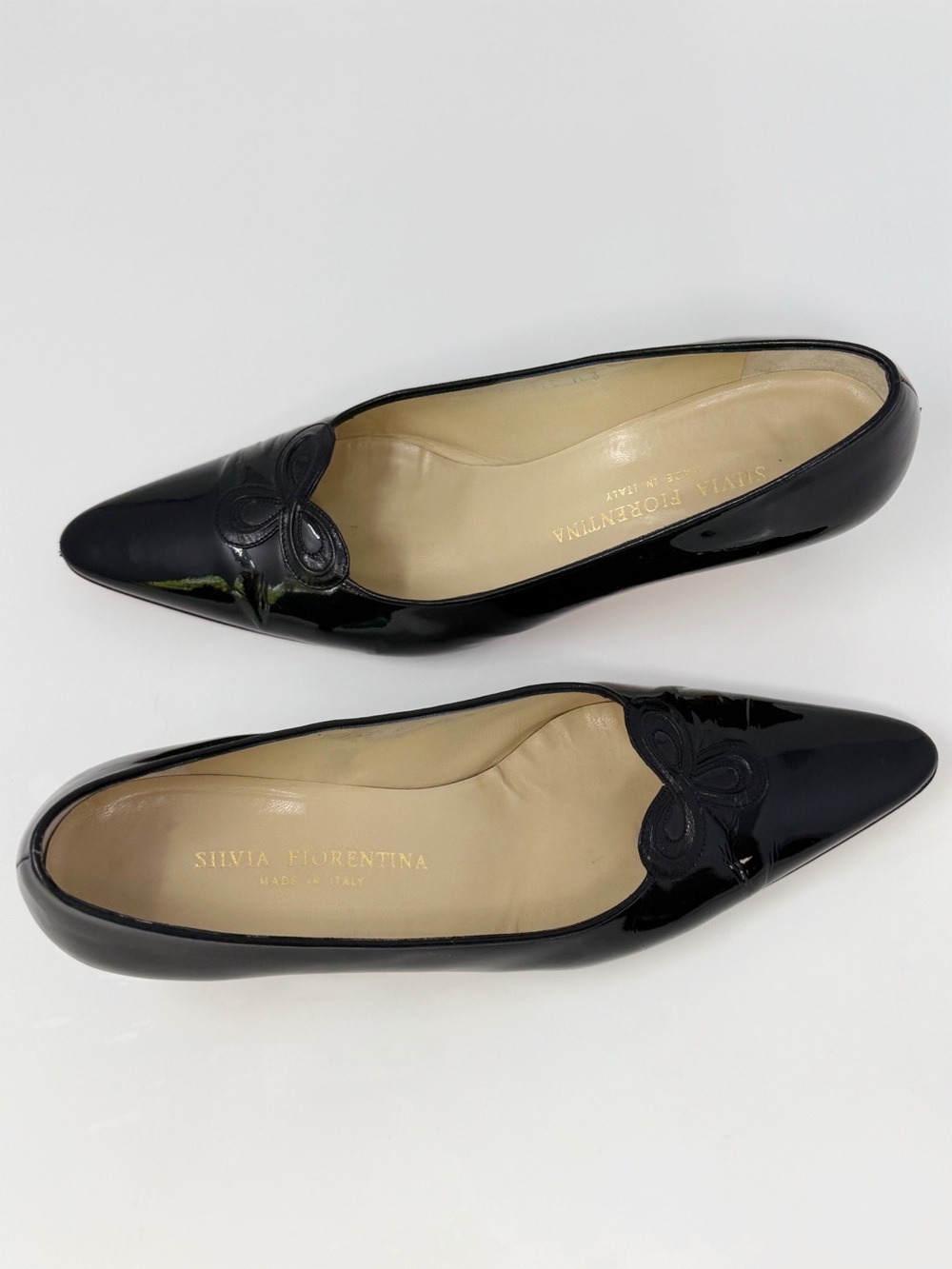 Silvia Fiorentina Black Patent Leather Kitten Heel Pumps 8 Pointed toe Vintage - Picture 2 of 9